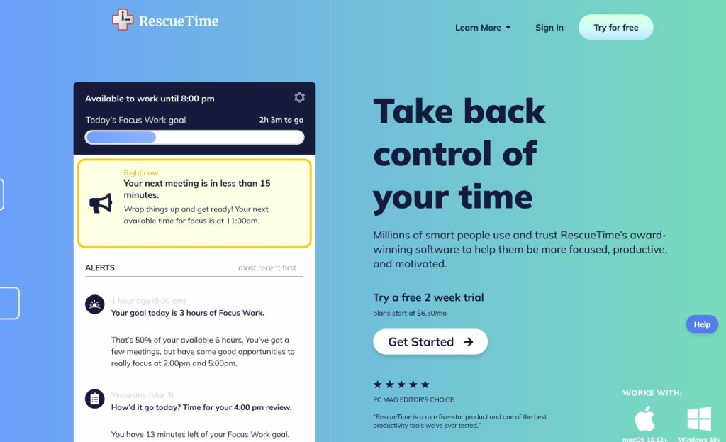 RescueTime a popular time management apps
