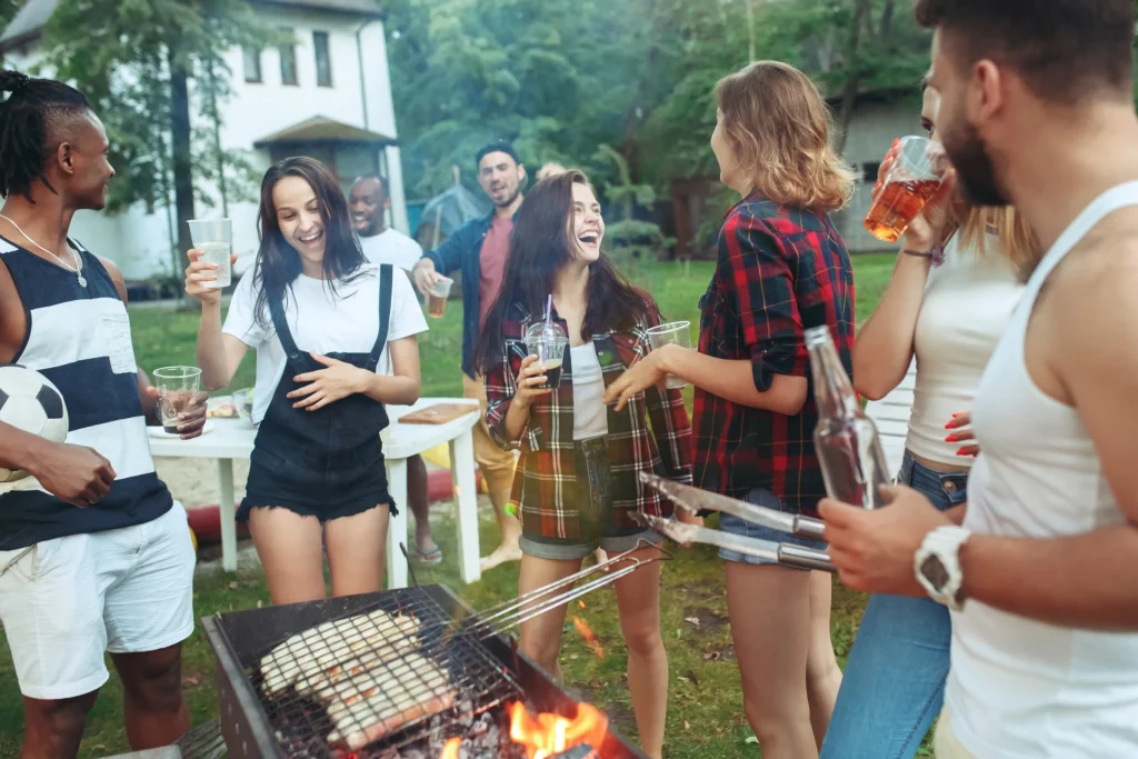 The boys and girls celebrates Backyard BBQ Bash parties in summer