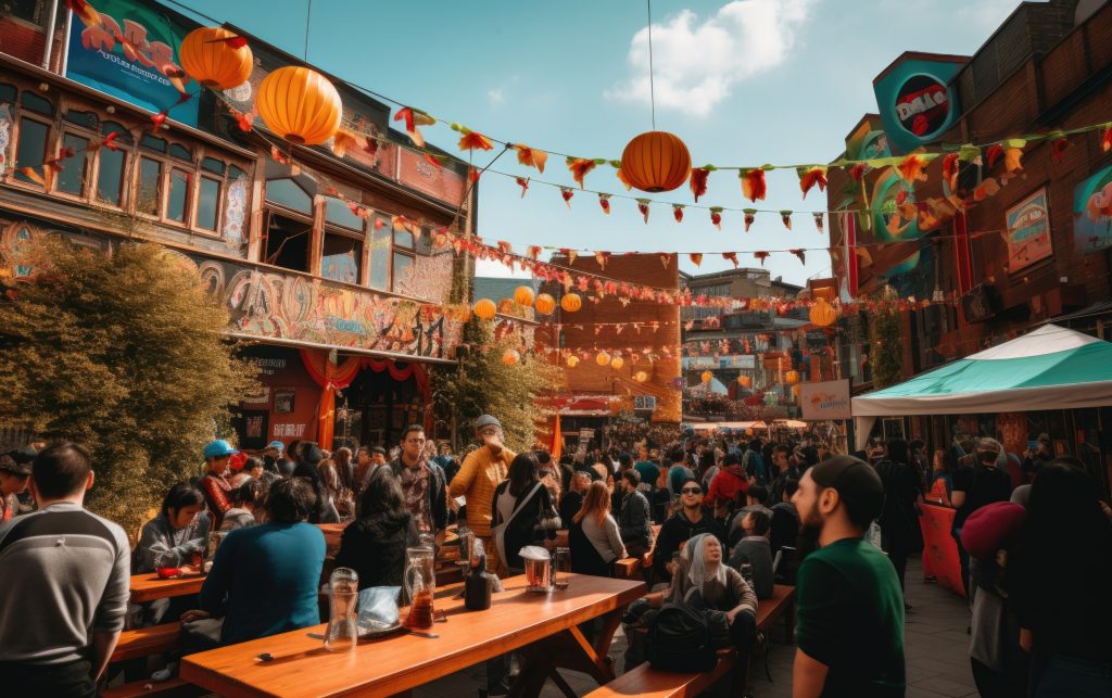 People celebrate the cultural food festival in the event